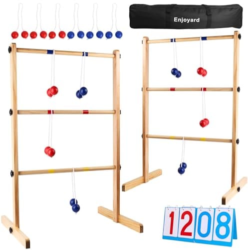 Enjoyard Set di palle da scaletta con 2 scale, 6 bolas e tabellone segnapunti da gioco per prato, scala da lancio per esterni, set da gioco in legno