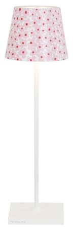 Zafferano, Poldina Pro Lampe mit Cover, Kabellose, Wiederaufladbare Tischlampe mit Touch Control, Auch für den Außenbereich Geeignet, Dimmer, 2200-3000 K, Höhe 38 cm, Farbe Weiß - Rosa Blumen