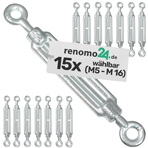 Renomo24-15x Spannschloss M8 Öse-Öse aus Stahl galvanisch verzinkt nach PN-EN 1993-1-11
