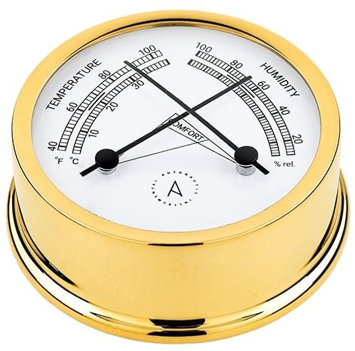 Autonautic - TH95D - Marine-Messing-Komfortmeter (Thermometer und Hygrometer) mit Goldoptik für Freizeitboote, Wohnwagen oder Wohnmobile - 95mm (D) x 121,9mm (B) x 44,7mm (L) x 138,7mm (H)