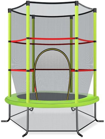 COSTWAY Trampolino Elastico Bambino Ø165 cm in Acciaio, Tappeto Elastico Bambini da Esterno e da Interno, con Rete e Cusicnetti Antiscivolo, Carico Statico 135 kg (Verde, 165 x 191 cm)