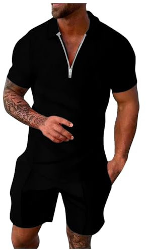 Uomo Tuta da Jogging Sportiva Corta Estiva 2 Pezzi Set Girocollo a Maniche Corte T-Shirt Pantaloncini Tinta Unita Tuta Fitness Abbigliamento Uomo Estivo Tute Uomo Estive Cotone con Pantaloni Corti