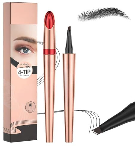 Mikro Wasserdichter Augenbrauenstift mit 4 Gabelspitze Applikator, 3D Augenbrauenstift, 2024 Neu Upgrade Wasserfester Eyebrow Pencil Erzeugt mühelos natürlich aussehende Brauen (B# Schwarz)