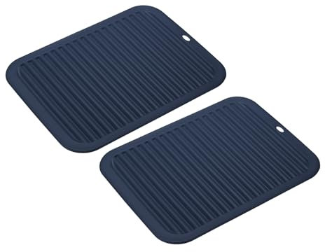 sourcing map 2pcs Silicone Trivet Mats Square Silicone Pot Holders for Hot Pots and Pans, Non-Slip Heat Resistant Hot Pads for Kitchen Table Countertops Hot Dishes, Navy Blue