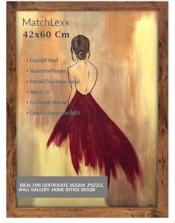 MatchLexx® Flat Profile Rustic Hand crafted | Large Poster Picture Frame 42x60cm picture Frame | MDF Wooden Frames Jigsaw Puzzle Frames For Home Livingroom & Office