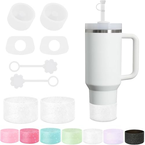 SALUOKE Stanley Cup Accessories 8 Pack Including 2 Straw Cover Caps, 2 Square Spout Plugs, 2 Round Spout Plugs, 2 Silicone Sleeves for Stanley H2.0, 1.2L, 30Oz, Clear