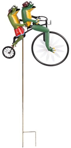 HoveeLuty Windräder für den Garten, Vintage-Fahrrad, Metall-Windrad, Frösche auf einem Fahrrad, Windmühle, Gartenornament, 3D-Tier auf Fahrradskulpturen für Hof, Rasen, Gartendekoration