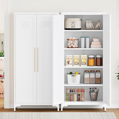 Sightlife Blanc Meuble de Rangement,Armoire de Rangement avec Pieds-métal,Étagères Réglables,Placard de Cuisine avec 2 Portes,Armoire/Chambre à Coucher/Salon/Bureau/Garage Chambre 70 x 155 x 35 cm