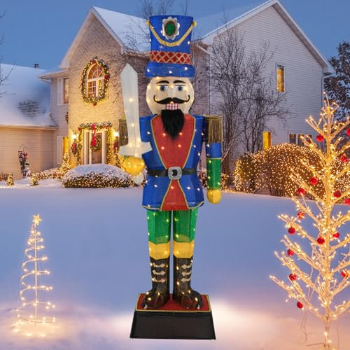 SOARS Weihnachten Nussknacker Figur groß, Weihnachtsdeko aussen XXL, 184 cm hohe beleuchtete Weihnachtsfigur mit Schwert & LED-Lichtern, Weihnachtsbeleuchtung für außen und innen