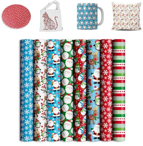 Weihnachts-Transferbögen, 30,5 x 30,5 cm, einfarbig, vorgedrucktes Sublimationspapier für Heißpressbecher, DIY-T-Shirts, Untersetzer, 8 Stück