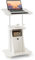 CASART Mobile Computer Desk, Height Adjustable Standing Table with Wheels & Storage Cabinet, Working Writing Rolling Laptop Cart Portable Sit Stand Desk for Home Office (White)