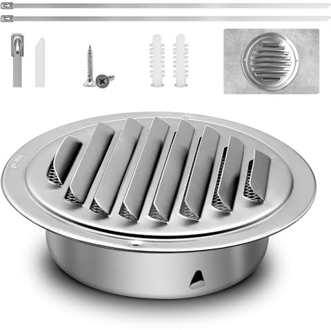 NVGFTG Rund Lüftungsgitter 150mm Lüftungsgitter Abluftgitter Edelstahl mit Insektenschutz Wetterschutzgitter für Garage, Küche, Bade von Abluftgitter