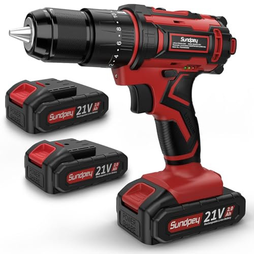 Sundpey Avvitatore a Batteria 21V - Trapano a Percussione Batteria con 2 Batterie da 2.0Ah, 45Nm Max Trapano a Avvitatore, 25+3 Coppia, 2 Velocità, LED Luce Avvitatore Elettrico per Casa Fai da te