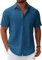 COOFANDY Mens Short Sleeved Summer Shirts Lightweight Linen Shirt Casual Cotton Shirts Holiday Shirt Mens Summer Tops Beach Navy Blue M