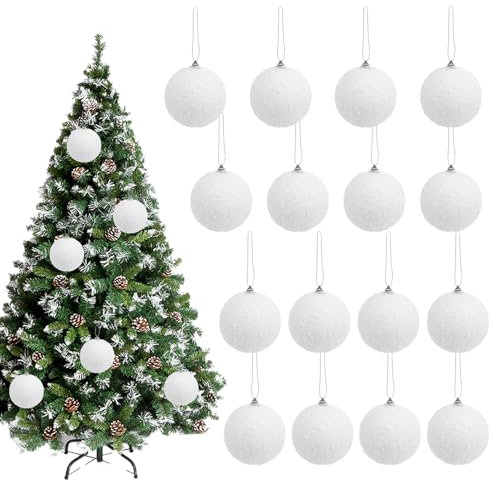 HO2NLE Weihnachtskugeln, weiß, 8 cm, Schneekugel, Weihnachtsanhänger, bruchsicher, glitzernd, Weihnachtsbaumkugeln für Weihnachtsbaum, Urlaub, Hochzeit, Party, Dekoration, 12 Stück