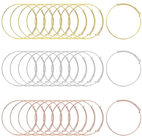 Piriuuo 30 Pcs Expandable Bangle Bracelets, Adjustable Bracelet Wire Metal Bracelet Bangles Blank Wire Bracelet Multi-Color Bracelet Wire Bangles for Women DIY Jewelry Making 2.4 Inches