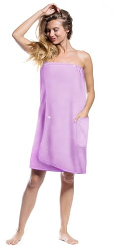 Aomig Saunakilt Damen Sauna Zubehör Saunahandtuch 80*140cm Knopffrottee Saunarock Elastische Taschen Saunakleid Damen Grösse Anpassen Saunatuch Hamamtuch Saunakilt Damen Tragbar Badetuch (Hellviolett)