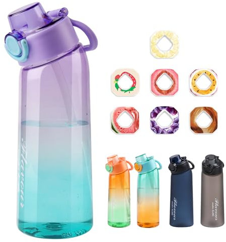Metyniete Bouteille d'air, 900 ml, avec 7 capsules aromatisées, en Tritan, sans BPA, pour le sport, violet