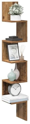 Myheimly Wand-Eckregal Altholz-Optik Holzwerkstoff, Wandregal, Wandablage, Wandeckregal, Eckregal, Hängeregal, Schweberegal, Regal Altholz,20 x 20 x 127.5 cm
