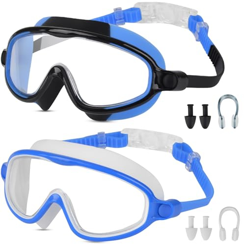 Moseem Kids Swimming Goggles, 2-Pack Boys Girls Swim Goggles for Children & Teens 3-15 Years, Anti-Fog Anti-UV, Clear Wide Vision, Waterproof