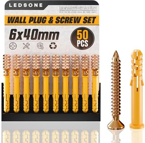 LEDSone Lot de 50 vis et chevilles (50 vis de maçonnerie, 50 boulons d'ancrage à expansion), chevilles et 10 mm x 100 mm, pour briques, béton (6mm*40mm)