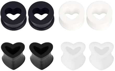 4 Paar Silikon Ohr Tunnel Plug, Extra Weich Silicone Flesh Tunnel Hart Silikon Tunnels Plugs Double Flared Expander Ohrstöpsel 3-25mm Ohrmesser Expander Piercing für Männer Frauen (Herz, 4mm)