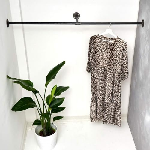 Kleiderstange Wandmontage zwischen zwei Wänden - Garderobenstange Nische 120 cm Breite - Wand Stange schwarz handgefertigt - Kleiderstange Industrial Made in Germany - Garderobe schwarz Metall