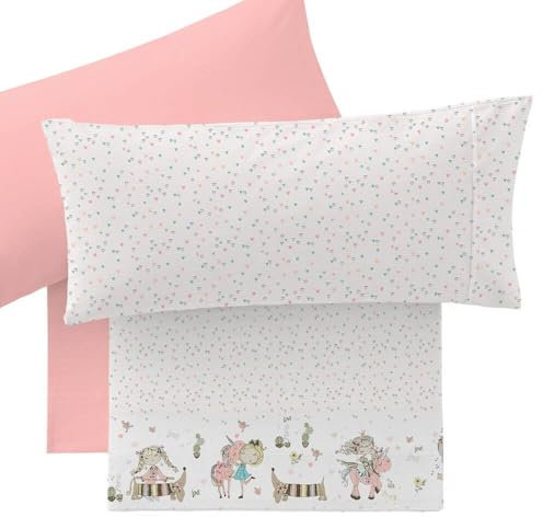 Manterol Juego sábanas Infantil Unicornio Rosa - Junior 607 c.04 para Cama de 90 cm
