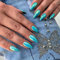 KQueenest Chrome Teal Blue Press on Nails Almond Medium Glitter Metallic False Nails Medium, Luxury Design Acrylic Fake Nails Set with Bling Mirror Effect Stick on Nail for Women 24 Pcs
