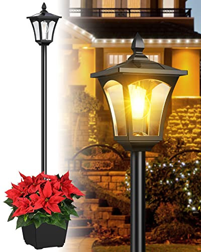 DOESLAG Solar Lamp Post Light with Planter, Outdoor Lamp Post with Clear Glass, Waterproof Solar Street Post Lights for Garden Driveway Backyard Porch