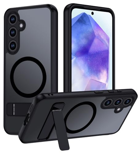 TUUTPU für Samsung Galaxy A55 5G Hülle Kompatibel mit MagSafe, Transluzente Matte Rückseite mit Unsichtbarer Ständer Handyhülle Militärgradiger Sturzschutz Stoßfest Magnetisch Schutzhülle, Schwarz