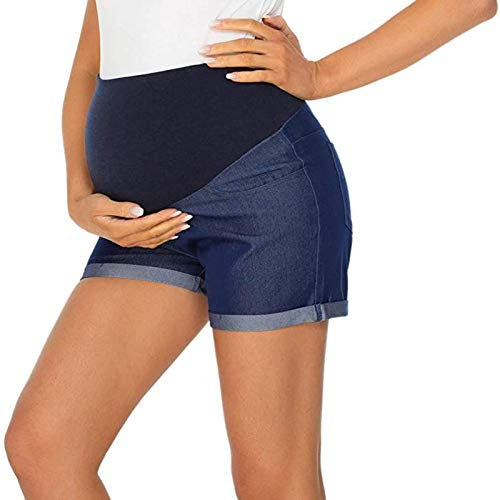 2025- Short en Jean - Shorts de maternité Denim Jeans, Mode Grossesse, Grossesse avec Bande Ventrale pour l'été, Maternité Femme, Enceinte Bermuda Eté Vêtement Court Elastique Grande