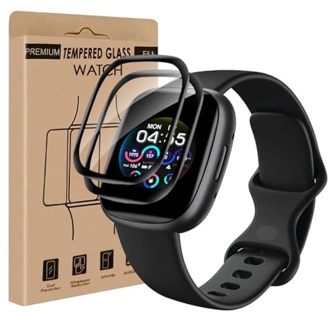 Carantee 2 Stück Schutzfolie für Panzerglas für Fitbit Versa 3/ Fitbit Sense 2, Ultra Transparent Anti-Öl Anti-Schmutz Sense 2 Schutzglas, 3D Vollbildschirm Bestnote Schutz Versa 3 Displayschutzfolie
