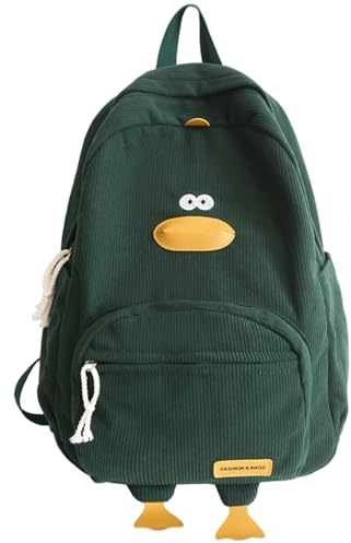AZIDWERYQ Enten -Rucksack süßer Cartoon Cord -Rucksack Kinder Grüne Kawaii Verstellbare Schultasche für Jungen und Mädchen, 16, 9x12.6x5, 5 Zoll Cord