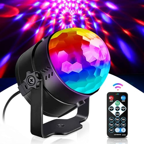 U`King Disco Lights Disco Ball, Remote Control DJ Party Light 3W 7 Colours Strobe Light Sound Activated Party Lights for Xmas Party Pub Wedding Club Show(1 pcs)