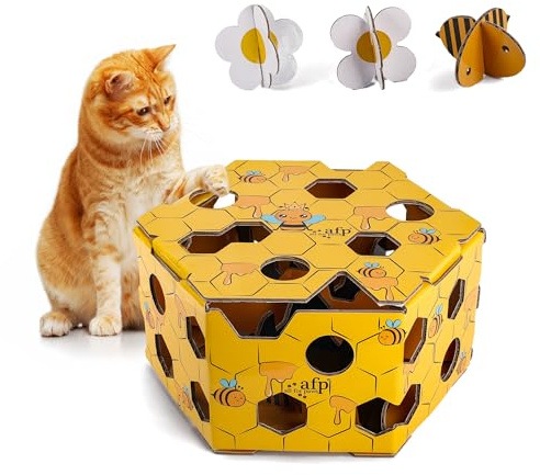 ALL FOR PAWS Katzen-Futter-Spielzeug, Interaktive Leckerli-Spielbox für Katzen, Futterlabyrinth-Box als Langsamfütterer für Hauskatzen