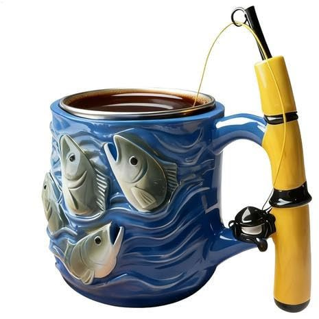 kinrguiyuez Angelbecher, Lustiges Angelruten- Und Rollen-Design, Fischers-Tee-Kaffee-Keramik-Kaffeebecher, Geschenk Für Fischers, Papa, Angler, Für Schokolade, Tee, Wein, Bier, Party, Familientreffen