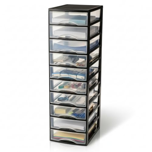 Hausfelder Schubladenbox A4, 10 Schubladen, Schwarz Transparent