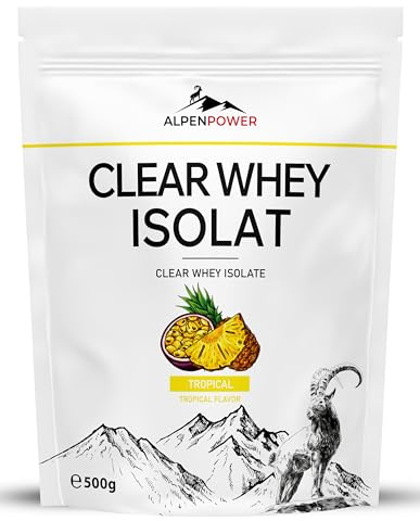 AlpenPower Clear Whey Isolat – 85 % Eiweiß, kristallklarer Protein‑Drink, leicht, erfrischend (500 g, Tropical)