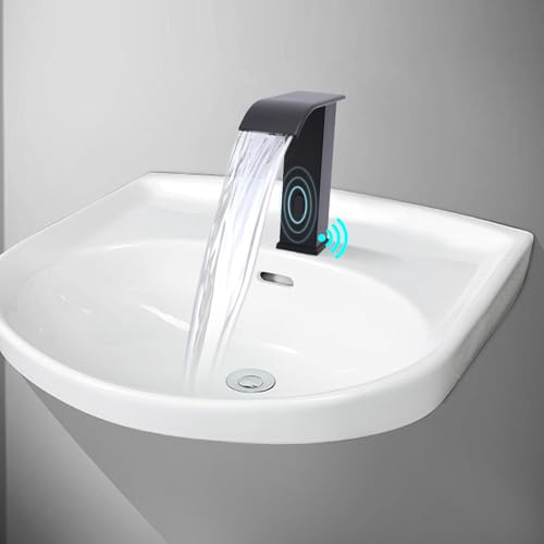 Infrarot Sensor Wasserhahn Bad Schwarz Automatisch, Berührungslose Waschtischarmatur mit 0-80°C Temperaturregelung, Für Waschbecken Öffentliche Toiletten Badezimmer