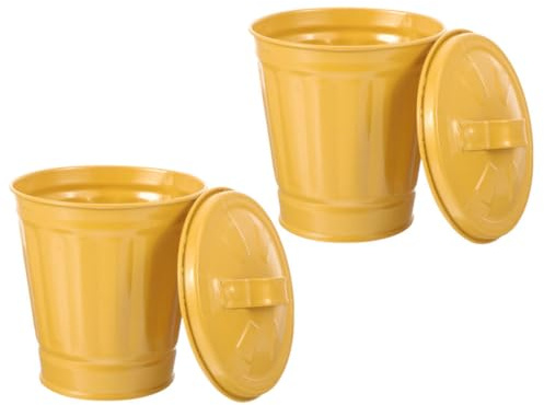 NUOBESTY Lot de 2 Petites Poubelles avec Couvercle Jaune Seaux à Déchets Compacts en Plastique Poubelle de Bureau et Maison pour Rangement Bureau et Organisation Quotidienne