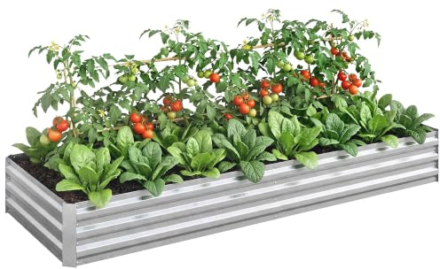 Outsunny Galvanised Raised Garden Bed Open Bottom 241 x 90.5cm Silver | Metal Elevated Planter Box, Outdoor Flower Pot, for Growing Flowers, Herbs