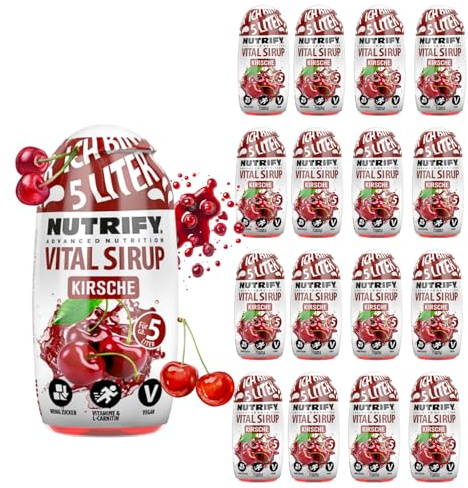 NUTRIFY Vital Drink Sirup Kirsche 16 x 65ml Getränkekonzentrat Squeeze Flasche für unterwegs - 1:80 ergibt 80 Liter Fertiggetränk