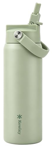KEWIXY 710ml Insulated Water Bottle with Straw, Easy Slide Lid, Leak Proof, Keep Cold 24H, Vacuum Insulated Tumbler, Metal Stainless Steel with Handle, Sage