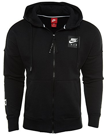 Nike M NSW Air FZ Flc, Men's Hooded Sweatshirt, Men's, M Nsw Air Fz Flc, Nero/Nero/Nero/Bianco, Medium