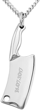 Hanessa Personalised Necklace with Engraving Stainless Steel 60 cm with Pendant Knife Hatchet in Silver - Personalised Necklace for Men - Personalised Jewellery Men's Necklace Pendant, Stainless