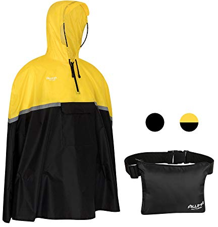 AWHA wasserdichter Fahrradponcho gelb – Kapuze mit Sichtfenster/Reflektor/Damen und Herren/Regenponcho Fahrrad, gelb, S/M