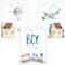 Olgs Kinderzimmer Bilder Poster 3er Set | Tiere Bilder Wandbilder Junge | Deko Wandposter für Babyzimmer DIN A4 Premium | Boy Heißluftballon Zug Flugzeug Wolken