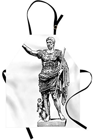 ABAKUHAUS Toga-Party Kochschürze, Antike Statue von Augustus Vintage Alten historischen König Kaiser Figur Print, Farbfest Höhenverstellbar Waschbar Klarer Digitaldruck, Weiß Schwarz