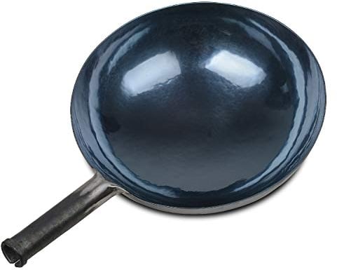 Wok tradizionale cinese, in ferro martellato a mano e padelle, non appiccicoso, senza rivestimento, meno olio. 32 cm/ 12.6 inch Blue/Black
